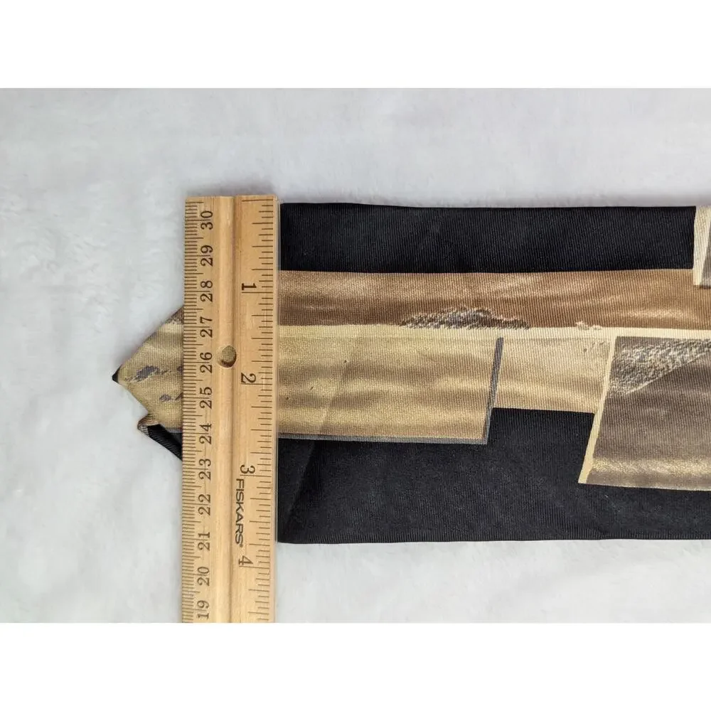 Vintage Ferracci Silk Tie Mens Black Gold Abstract Geometric 90s Italy Hand Made
